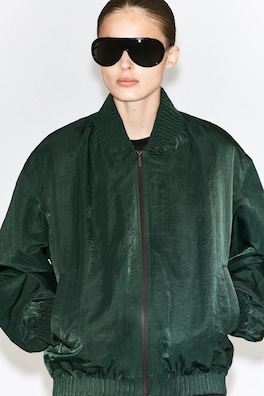 GATHERED NYLON BOMBER JACKET — DARK GREEN 6