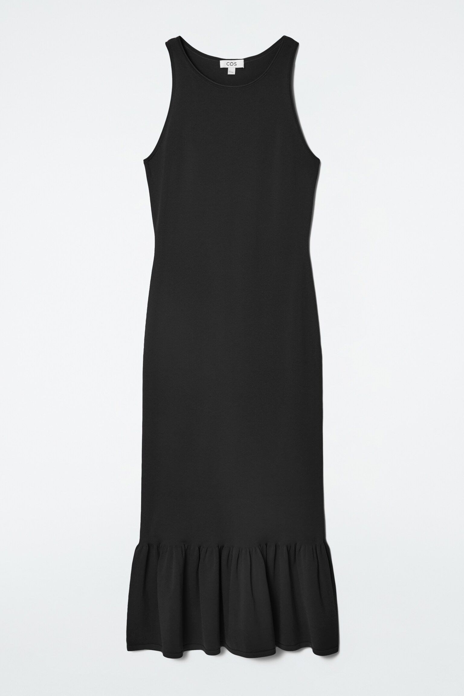 KNITTED RUFFLED-HEM MIDI DRESS - BLACK/DARK RED