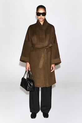 OVERSIZED DOUBLE-FACED WOOL SHAWL COAT — BROWN 1
