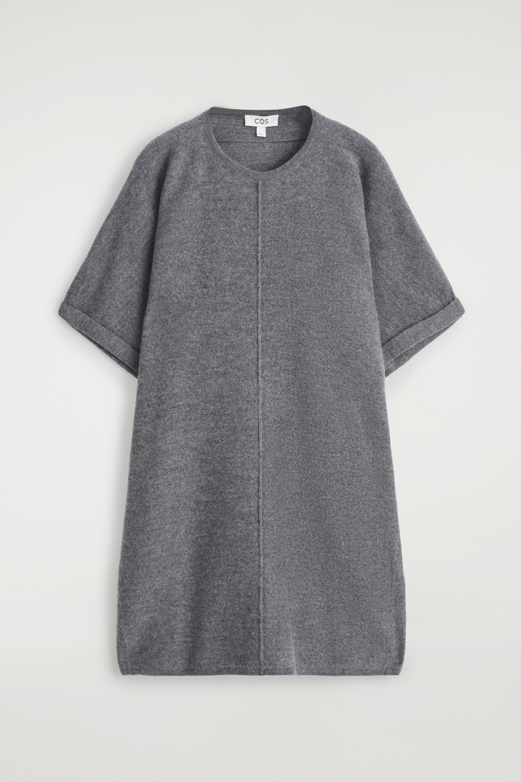 SCULPTED MERINO WOOL MINI DRESS - GREY MÉLANGE/NAVY