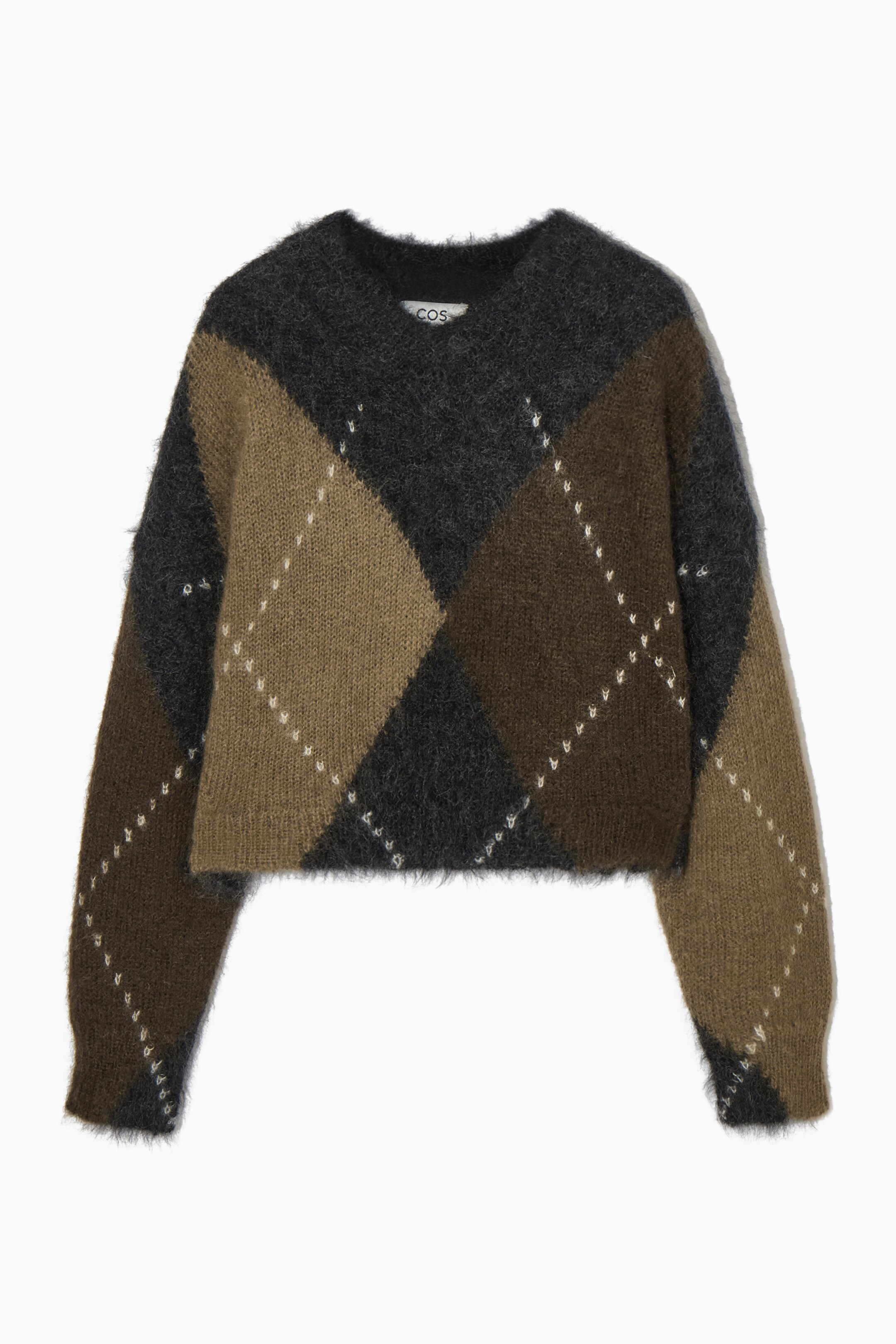 Se større billede: CROPPED V-NECK MOHAIR JUMPER - MØRKEGRÅ / ARGYLE - DAME | H&M DK 1