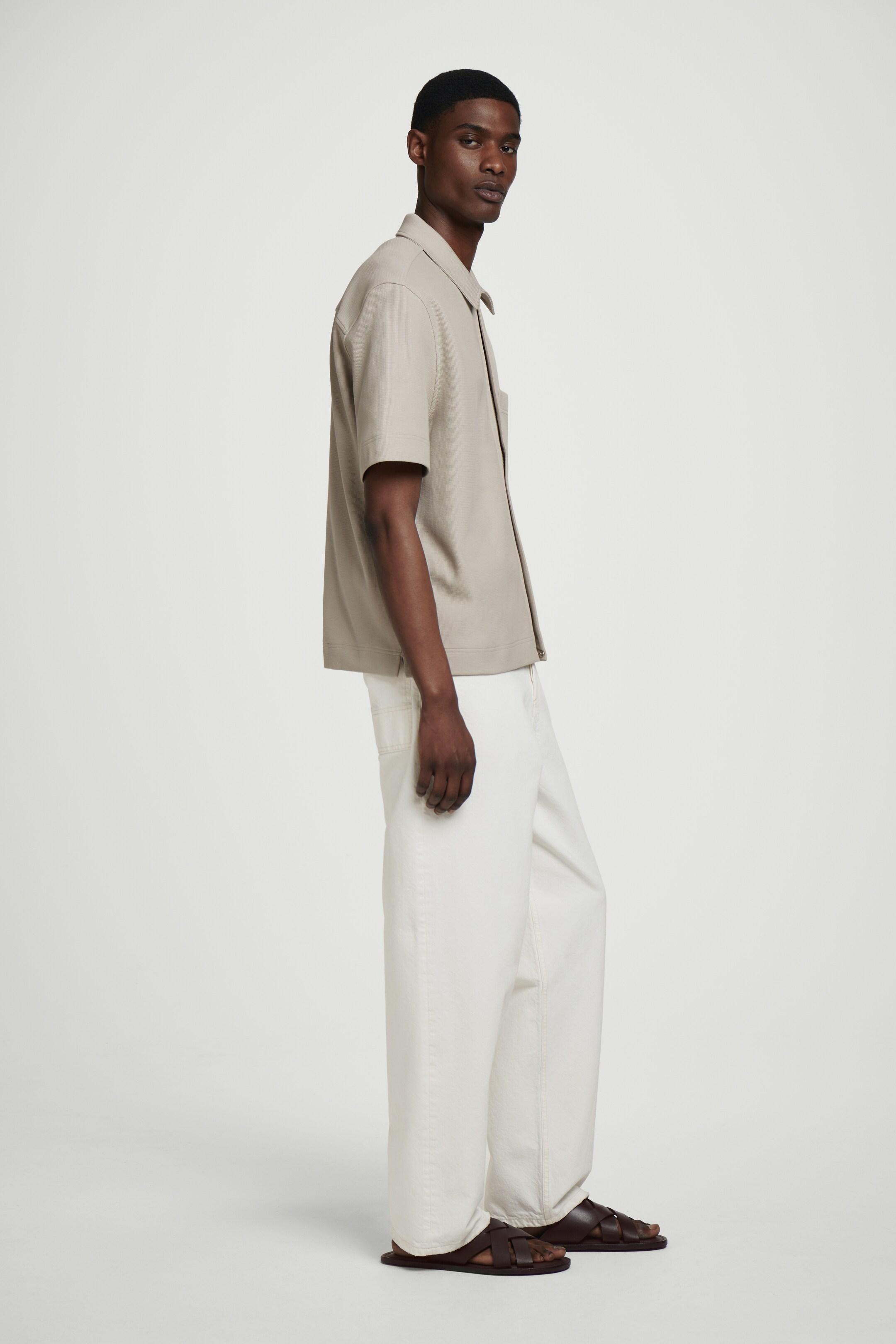 Agrandir l'image: CHEMISE ZIPPÉE EN JERSEY DE COTON TEXTURÉ - TAUPE CLAIR - HOMME | H&M CH 5