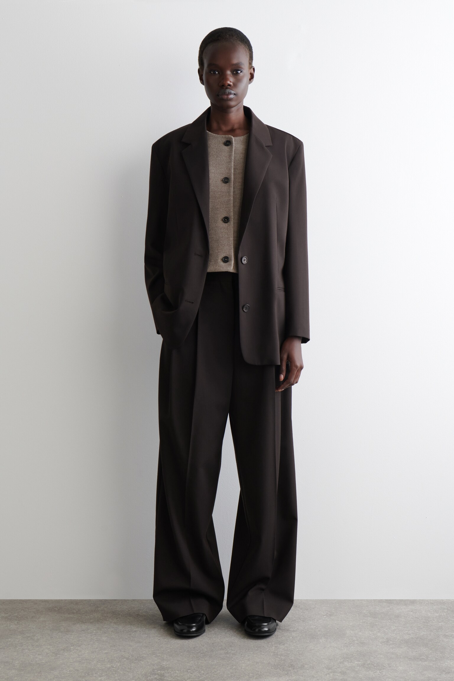BOILED MERINO WOOL WAISTCOAT - STONE MÉLANGE/NAVY - 5