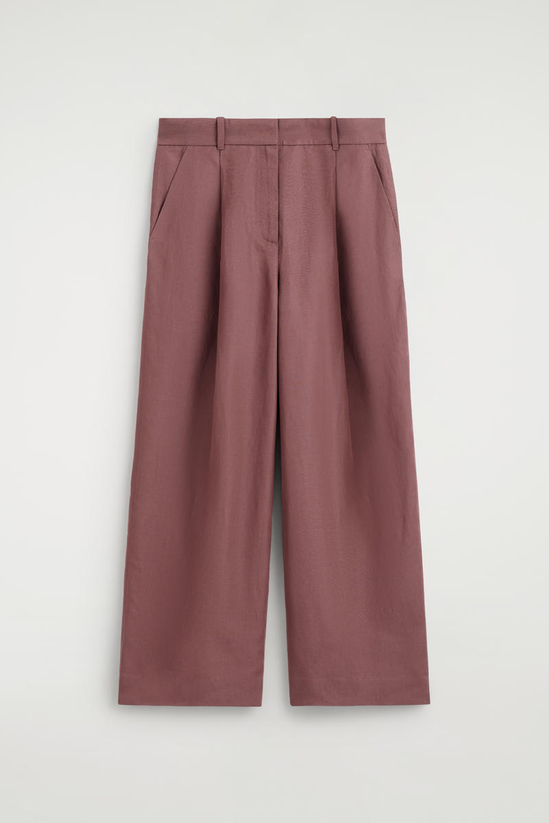Relaxed Linen-Blend Wide-Leg Pants in Brown