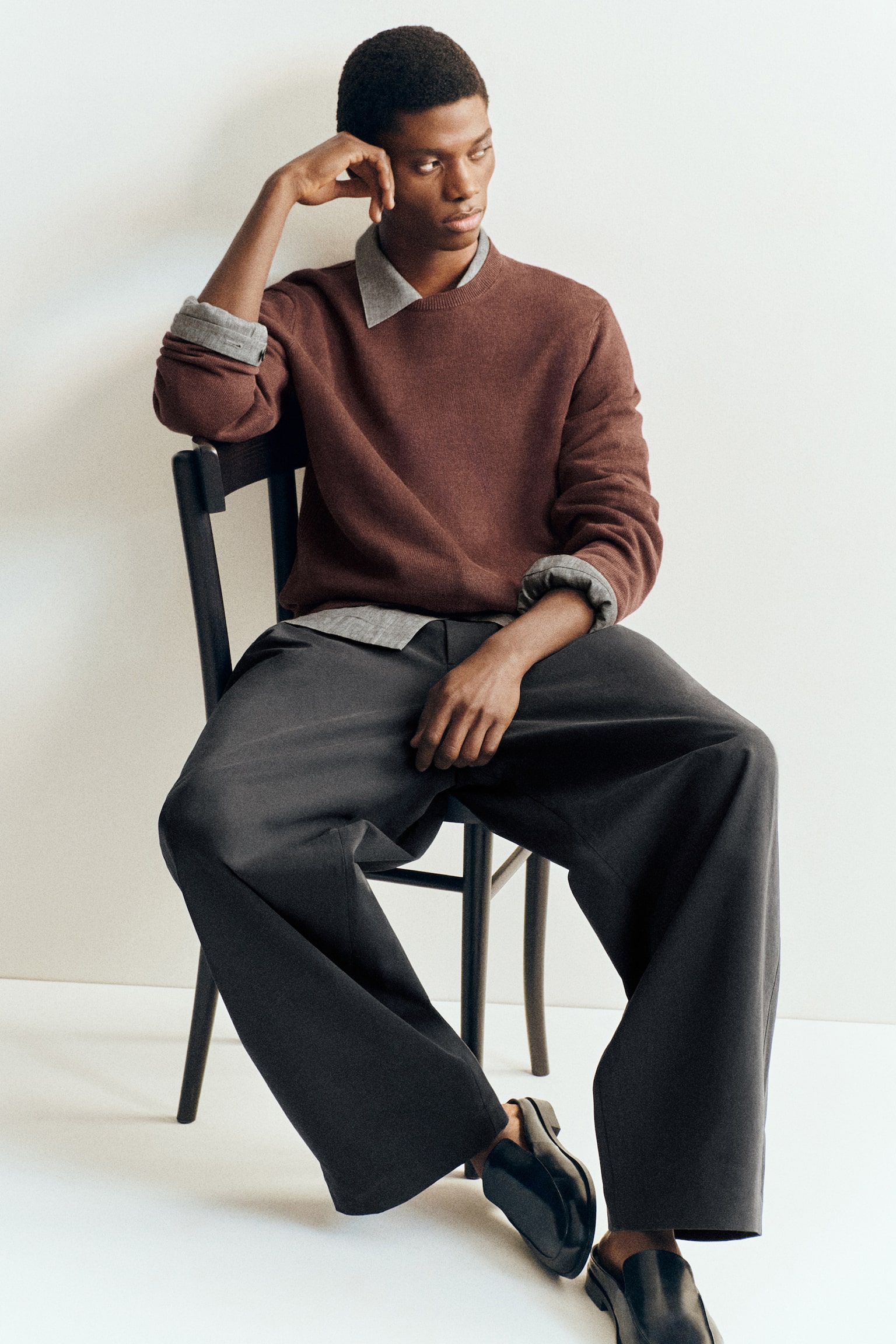 PULL À COL ROND EN MAILLE DE LIN - BRUN/TAUPE CHINÉ - 7