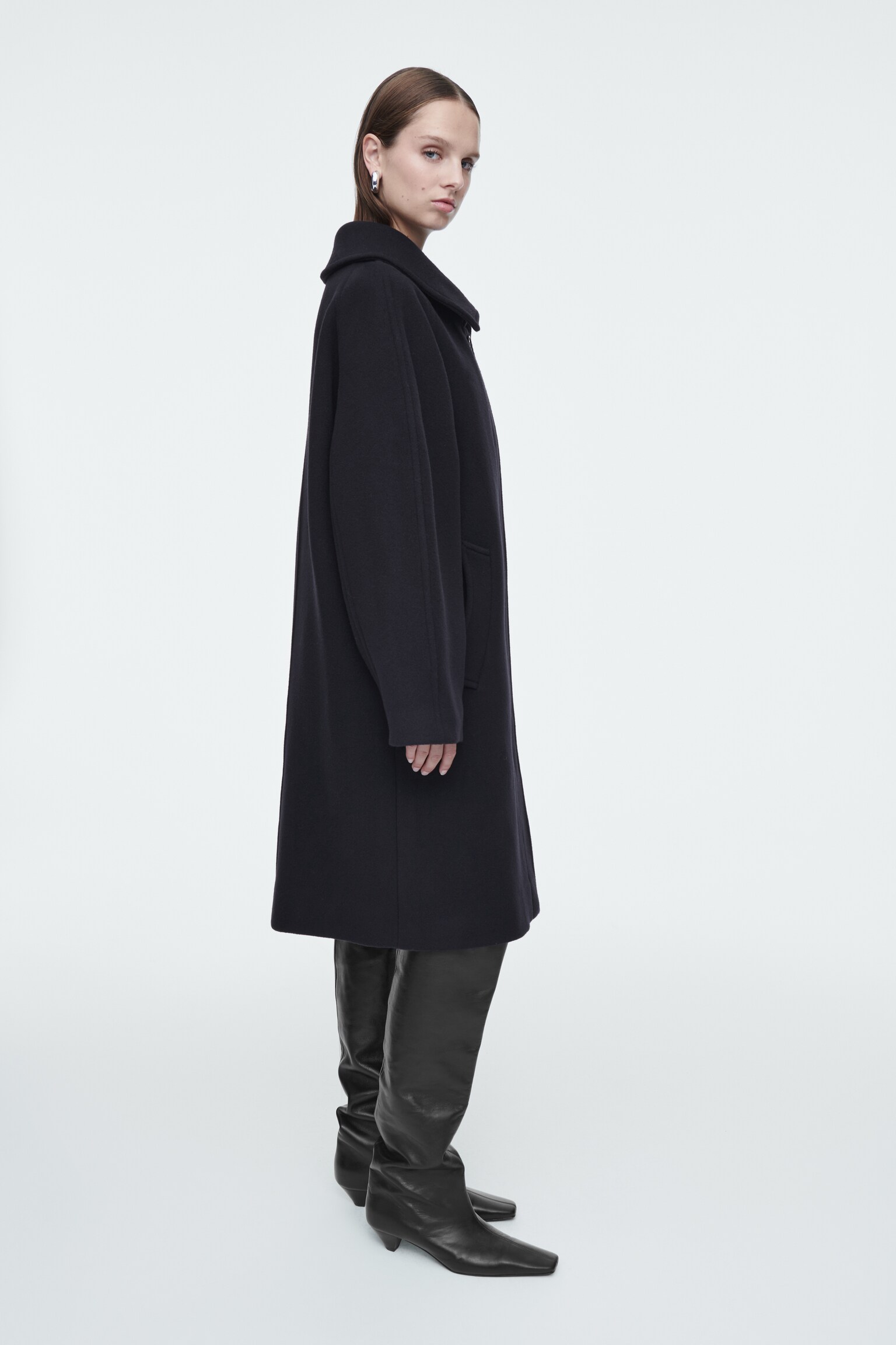 OVERSIZED SINGLE-BREASTED WOOL COAT - NAVY - 3