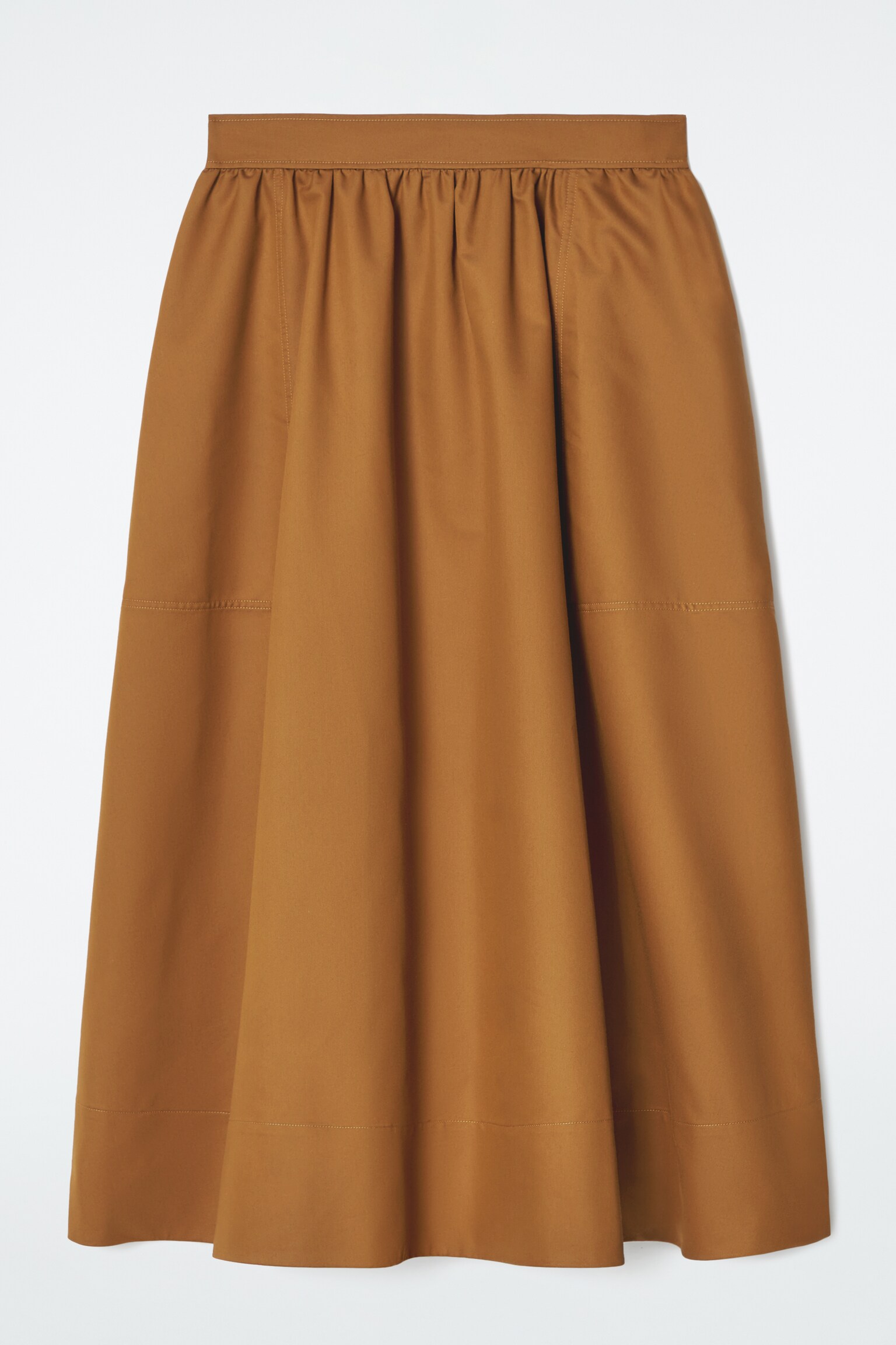 GATHERED A-LINE MIDI SKIRT - BROWN/NAVY - 2