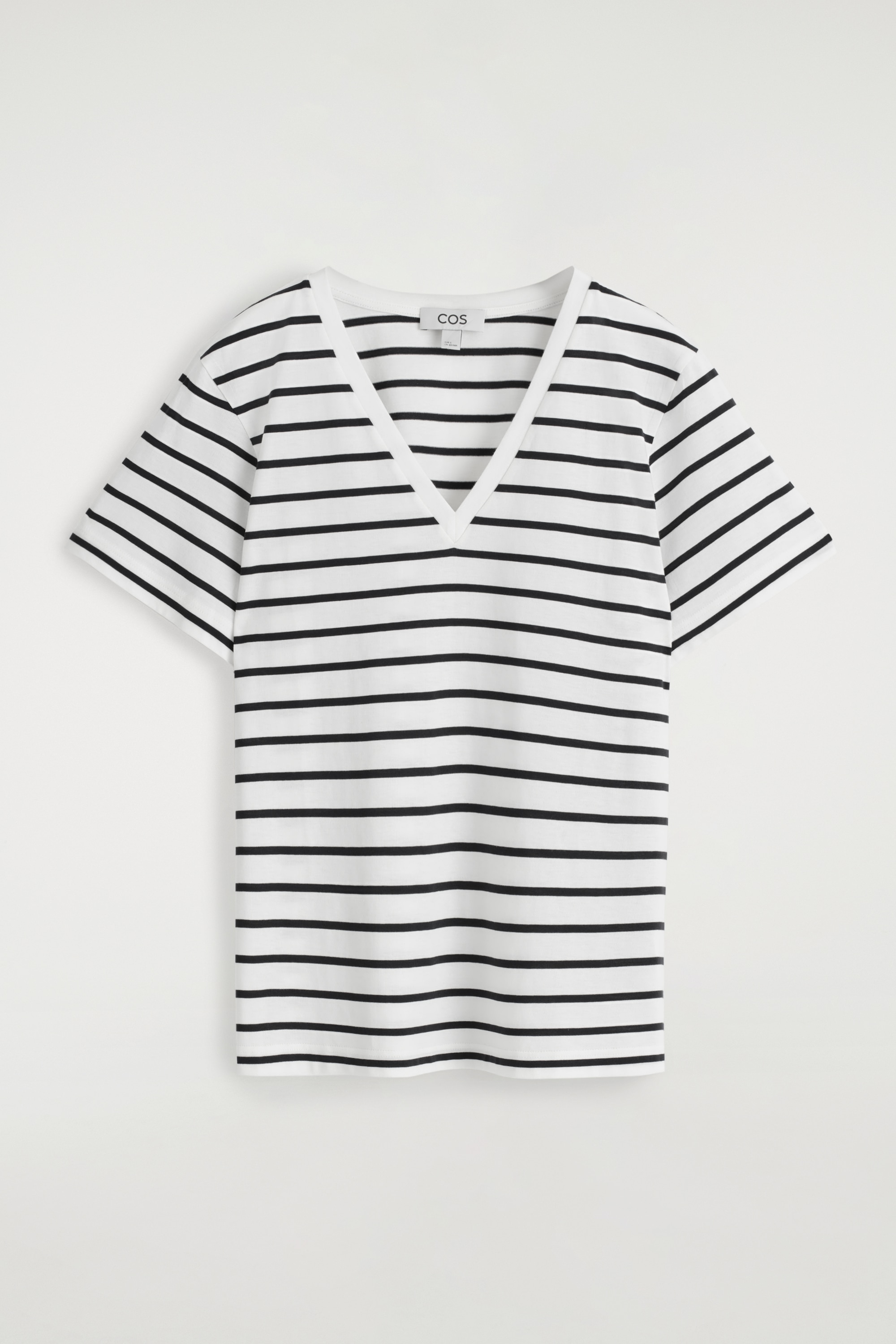 T-SHIRT IN COTONE CON SCOLLO A V - BIANCO / RIGHE/GRIGIO MÉLANGE/NERO/BIANCO/BLU NAVY
