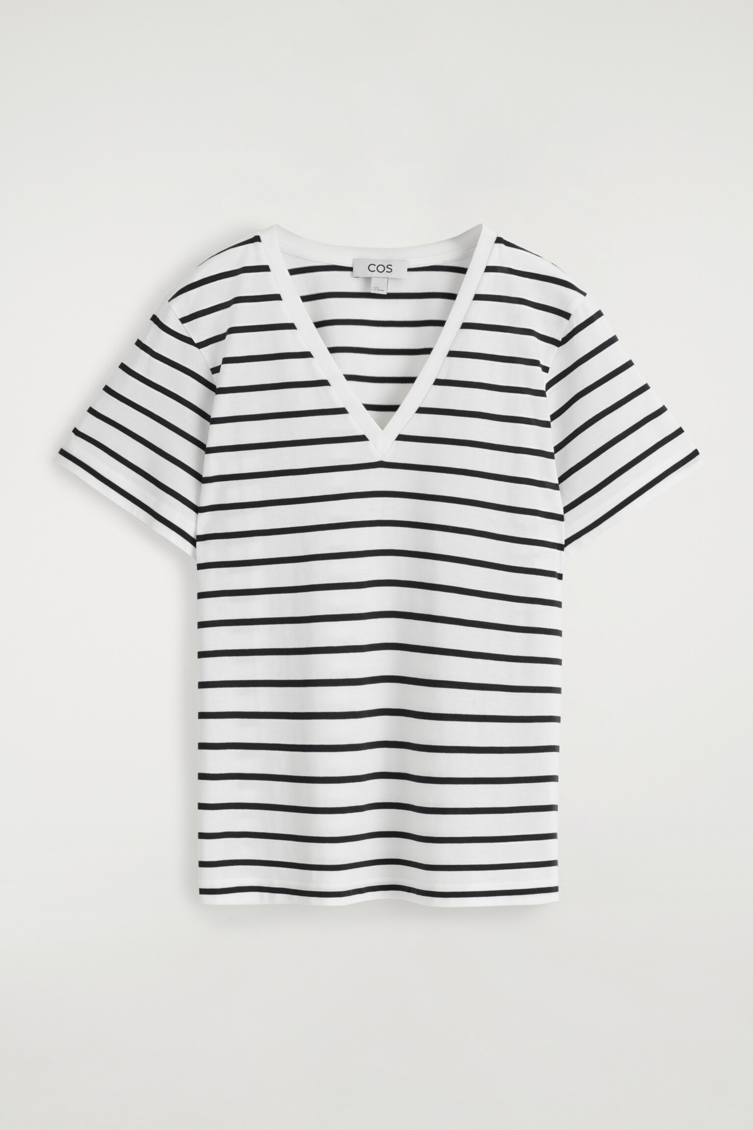 T-SHIRT À COL EN V EN COTON - BLANC / RAYURES/GRIS CHINÉ/NOIR/BLANC/BLEU MARINE - 2