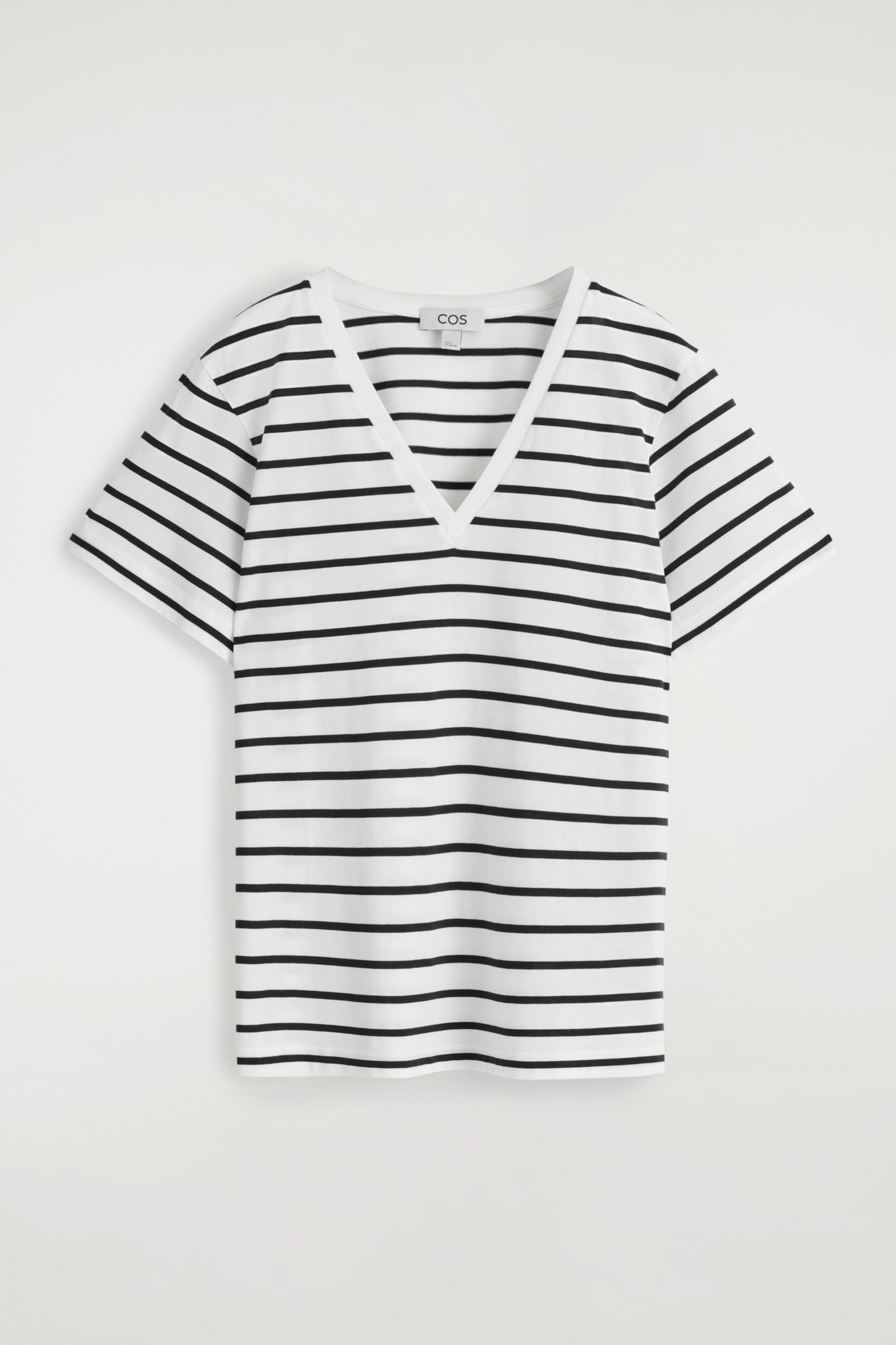 CAMISETA DE ALGODÓN CON CUELLO DE PICO - BLANCO/RAYAS/GRIS JASPEADO/NEGRO/BLANCO/AZUL MARINO/BEIGE CLARO/SIN TEÑIR - 2