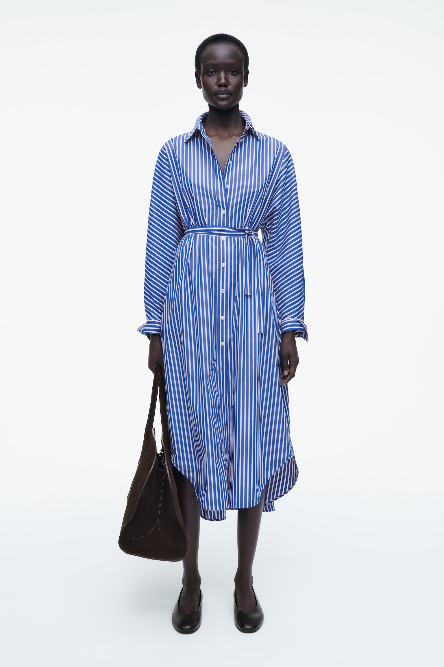 RELAXED COTTON SHIRT DRESS - BLUE / STRIPED/NAVY