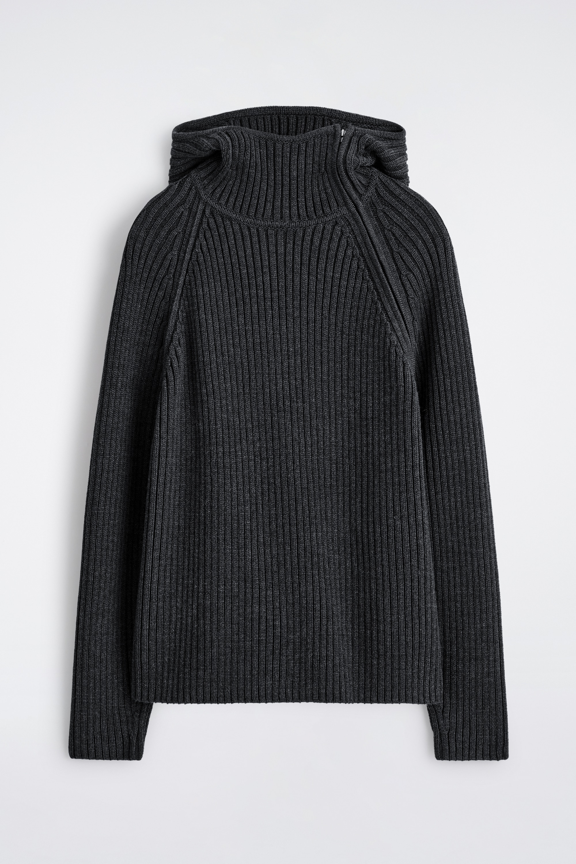 SWEAT À CAPUCHE ÉPAIS EN MAILLE DE COTON ET LAINE - GRIS ANTHRACITE CHINÉ