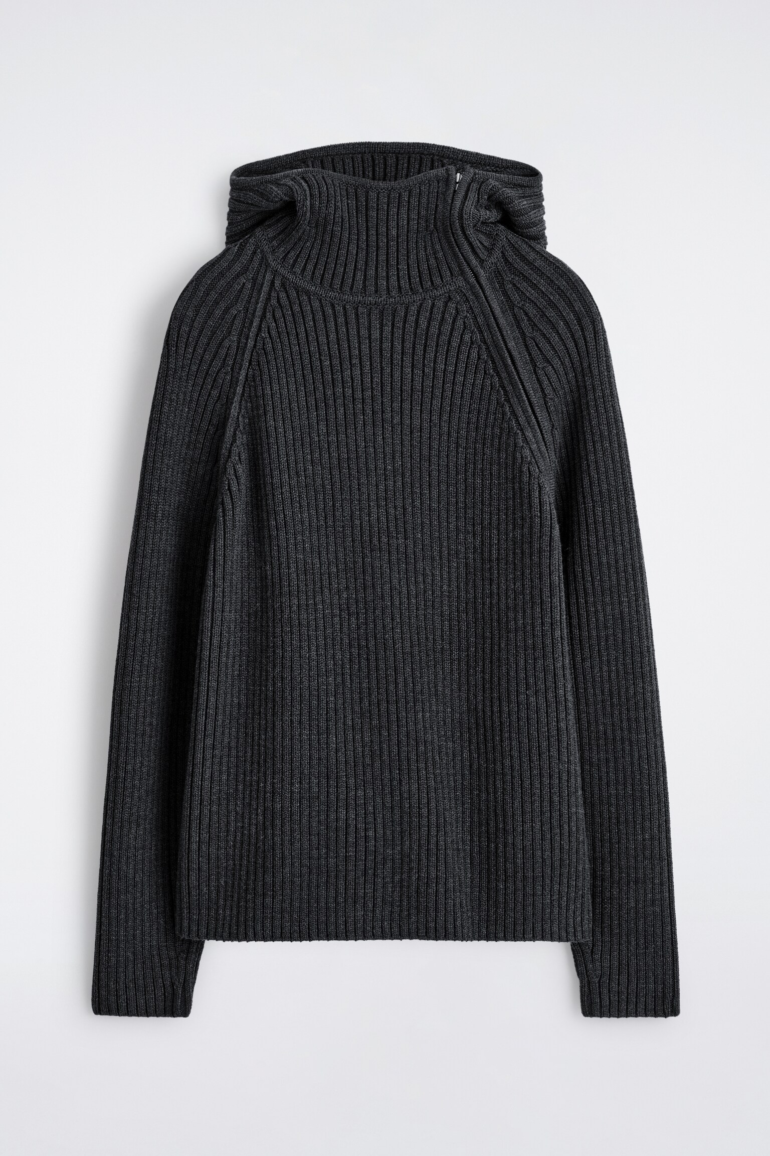 SWEAT À CAPUCHE ÉPAIS EN MAILLE DE COTON ET LAINE - GRIS ANTHRACITE CHINÉ - 2
