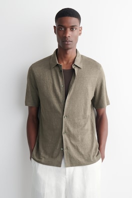 LINEN-JERSEY SHORT-SLEEVED SHIRT — BROWN MÉLANGE 1