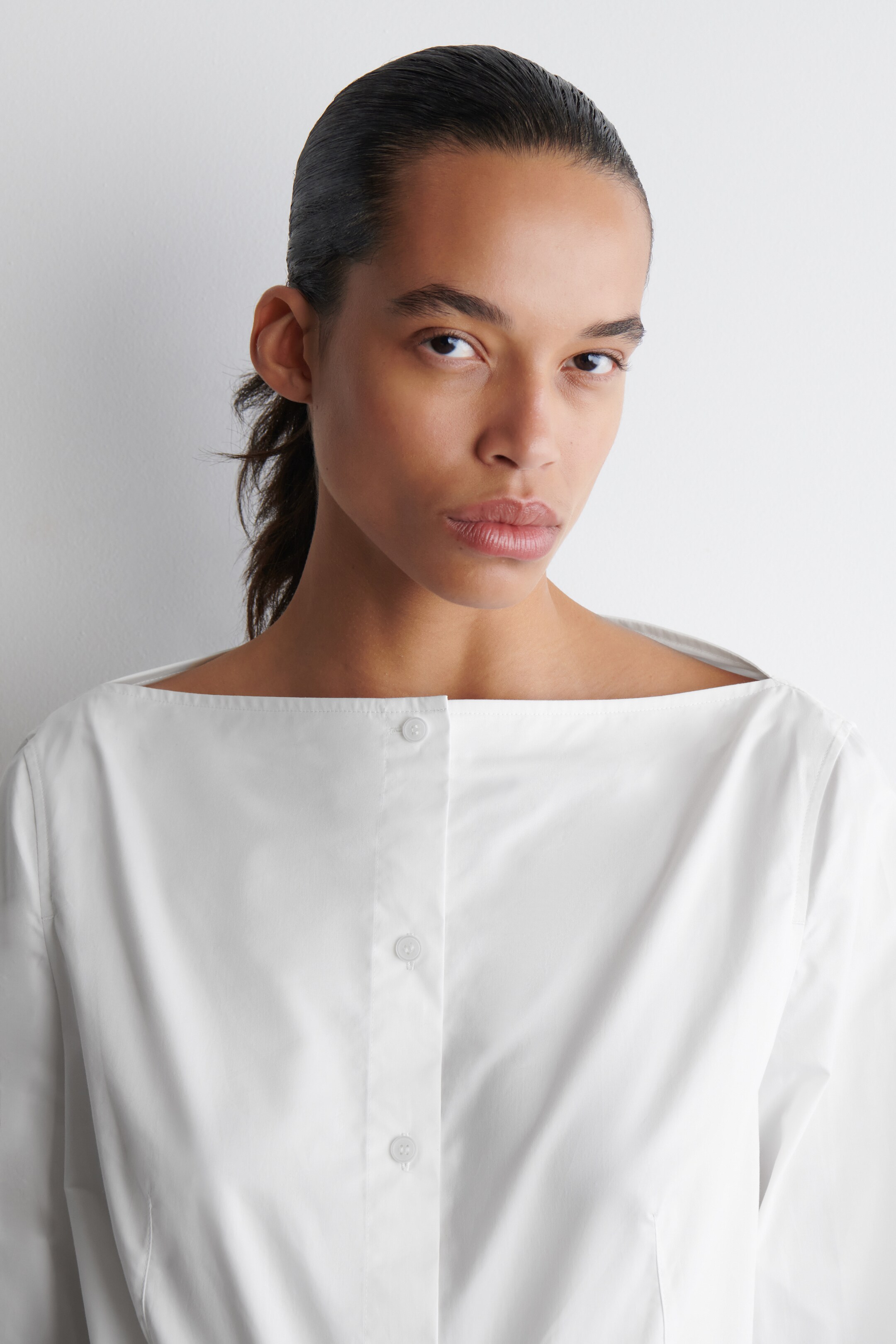 Ver imagem maior: Camisa de algodão com decote barco - BRANCO - SENHORA | H&M PT 4