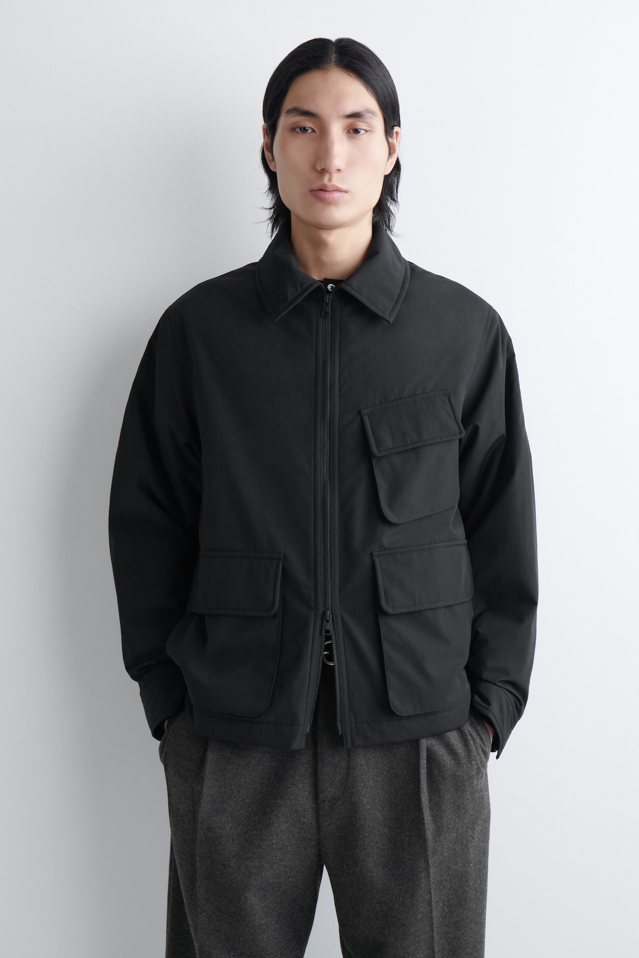PADDED NYLON UTILITY JACKET — BLACK