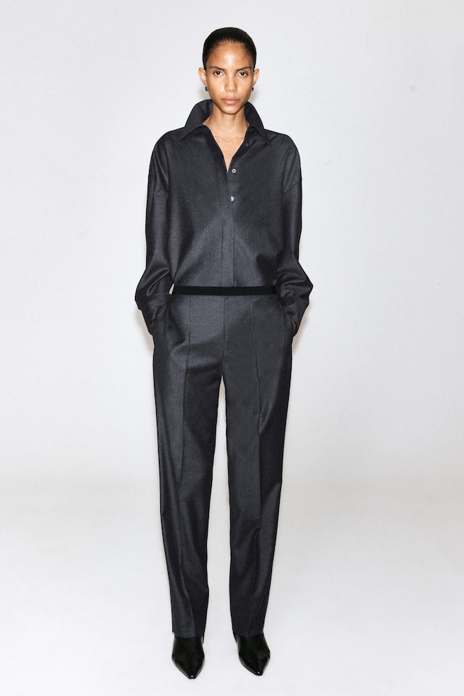 WOOL-FLANNEL STRAIGHT-LEG PANTS — SLATE