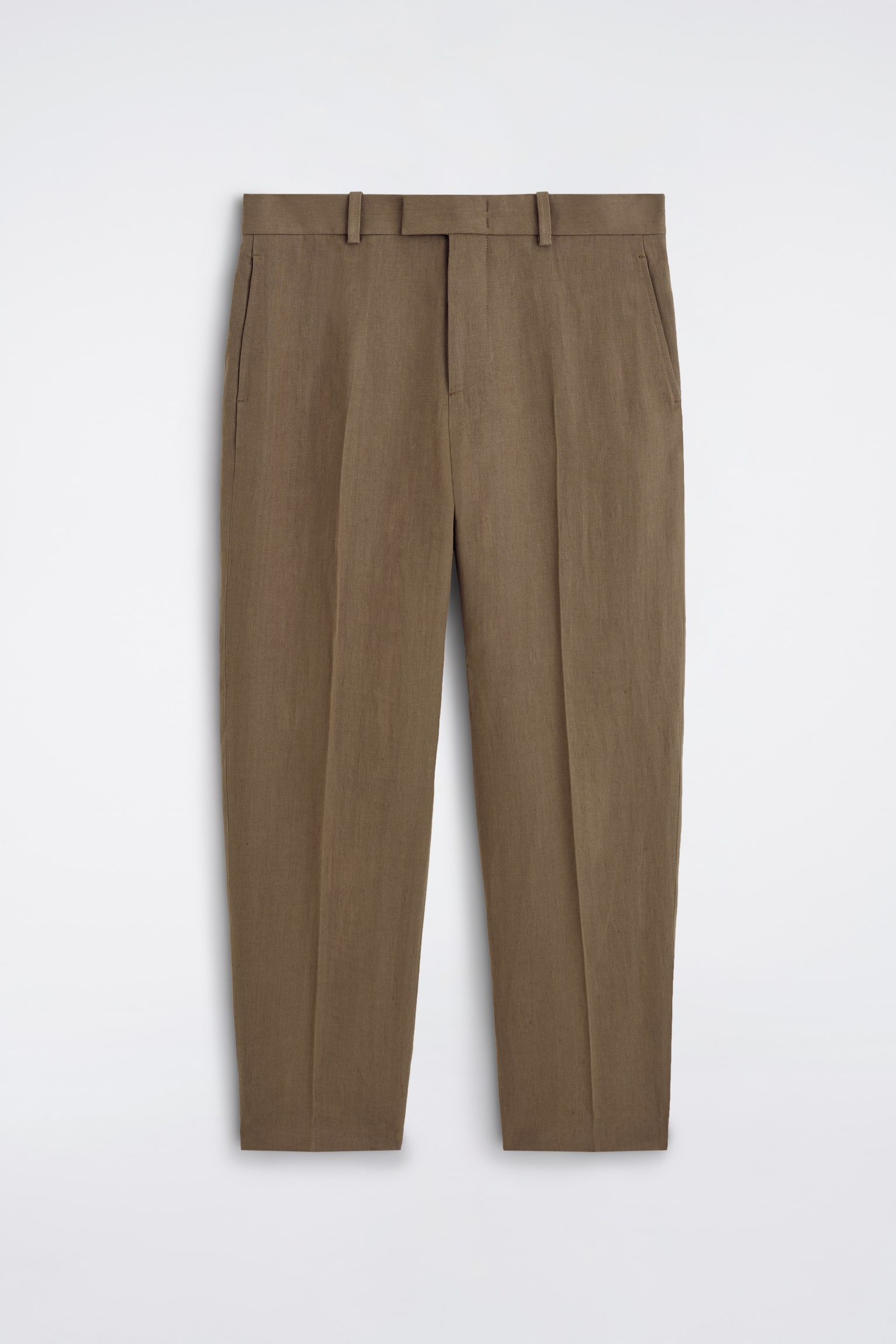 Linnen broek met losvallende pasvorm en taps toelopende pijpen - DONKER KHAKI - 1