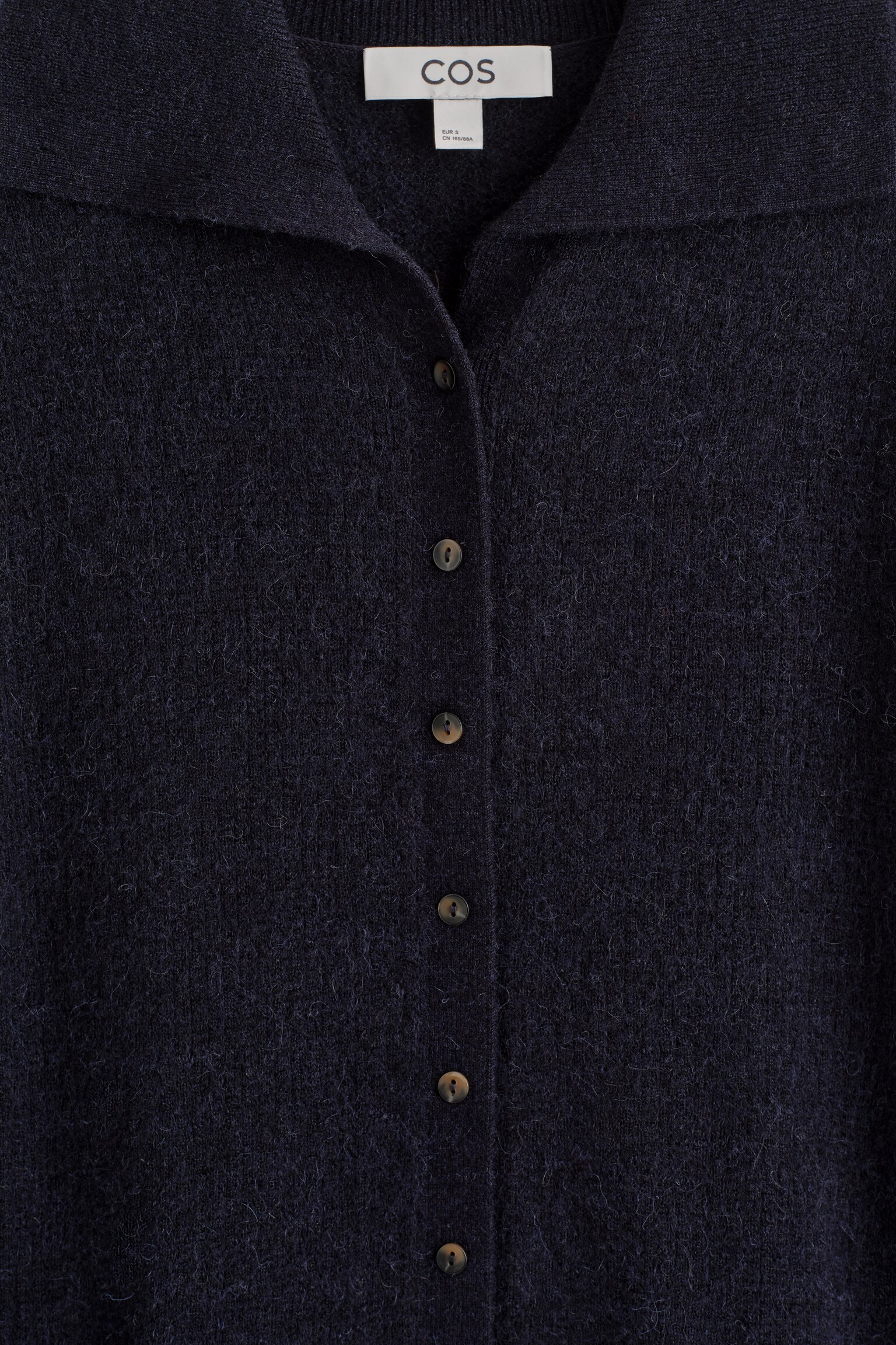 ALPACA MERINO WOOL HIGH-NECK CARDIGAN - NAVY MÉLANGE/BROWN MÉLANGE - 6