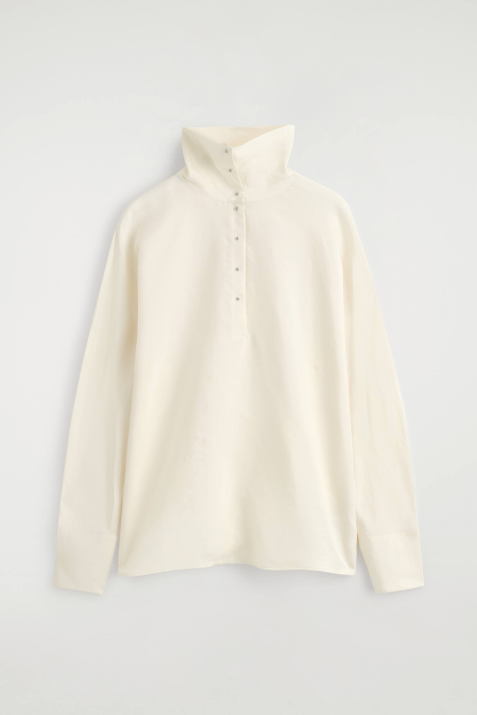 STUD-DETAIL FUNNEL-NECK BLOUSE - CAPPUCCINO - 1