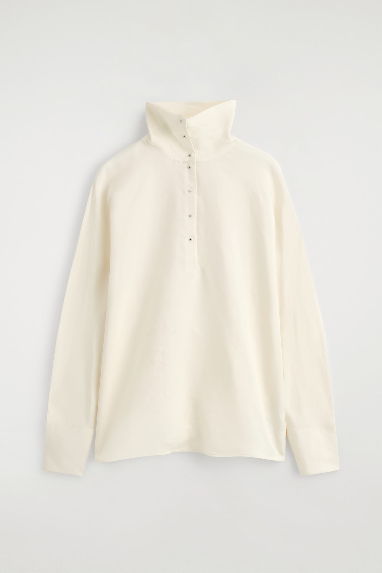 STUD-DETAIL MOCK-NECK BLOUSE — CAPPUCCINO