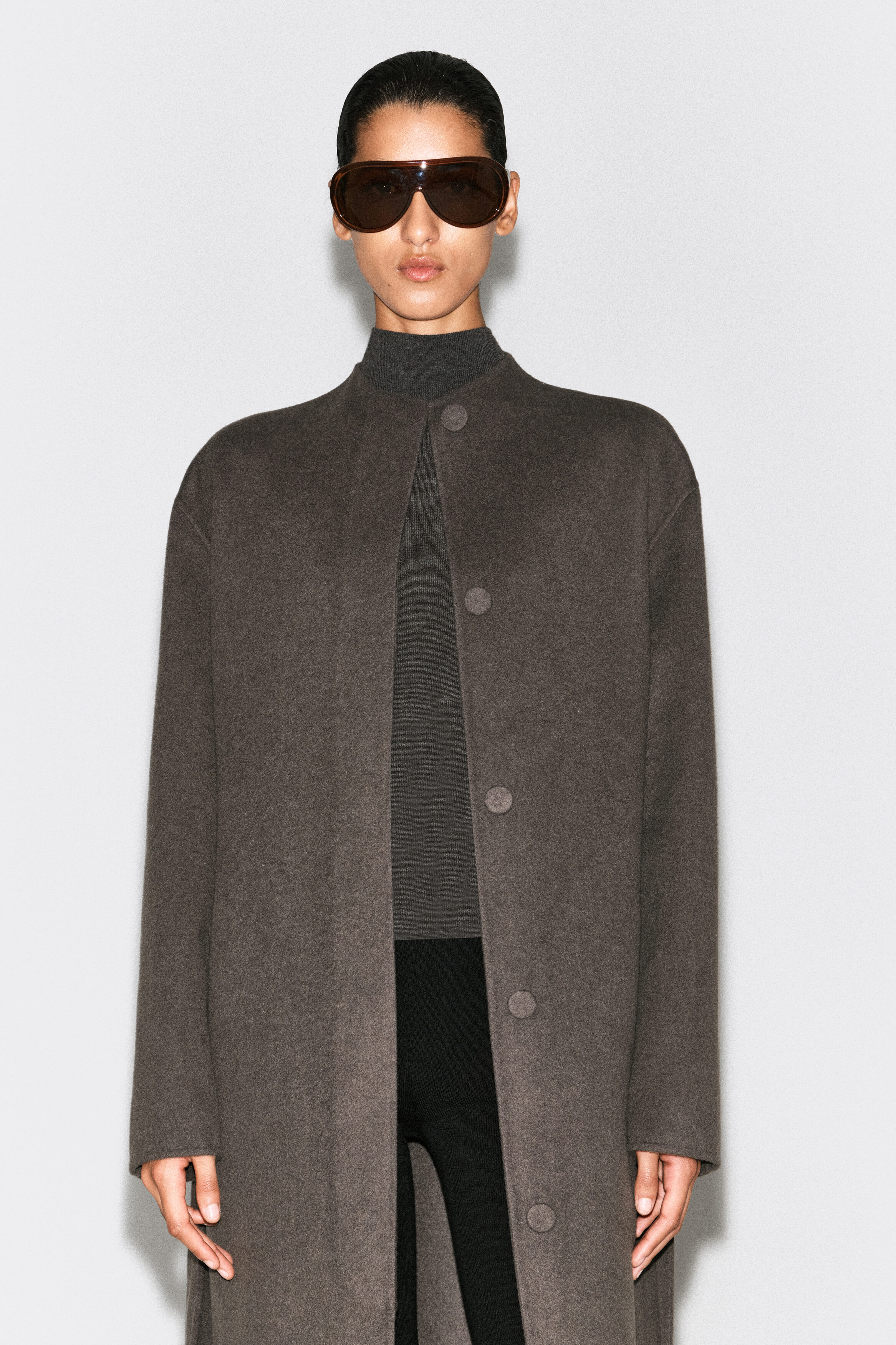 BELTED DOUBLE-FACED WOOL-BLEND LONG COAT - thumbnail 3