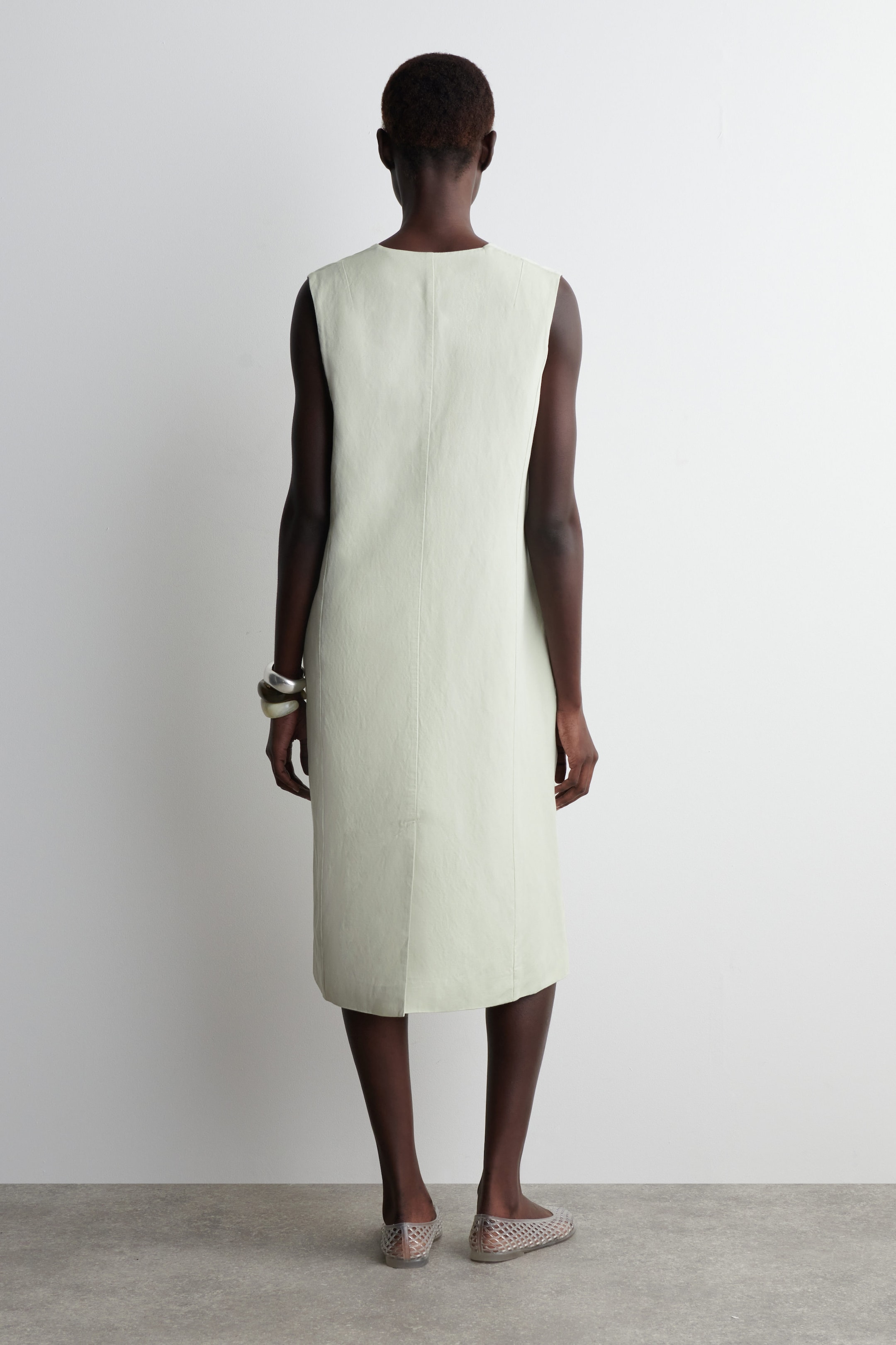 LINENBLEND TIEFRONT MIDI DRESS