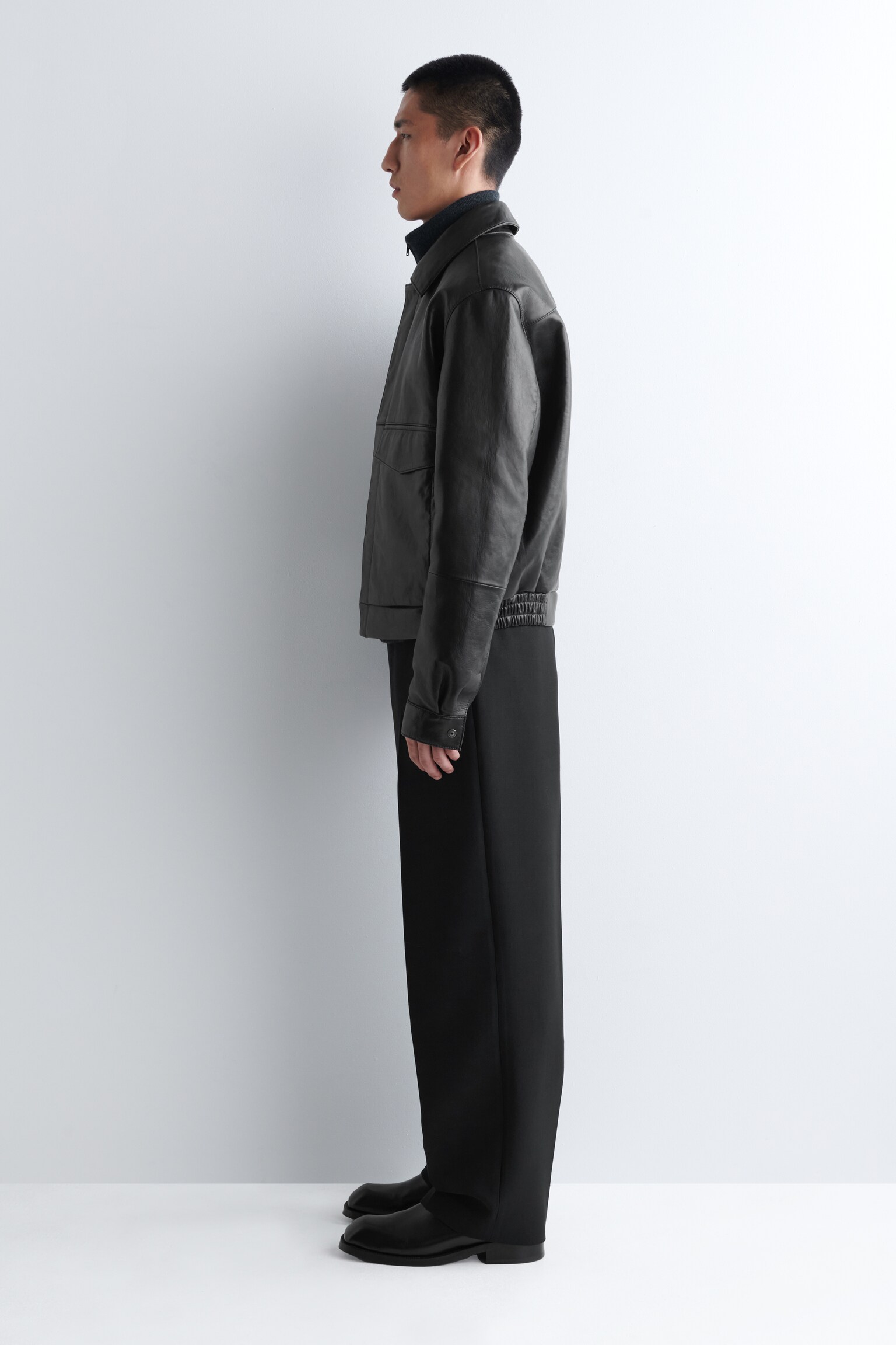 LEATHER BLOUSON JACKET - BLACK - 3