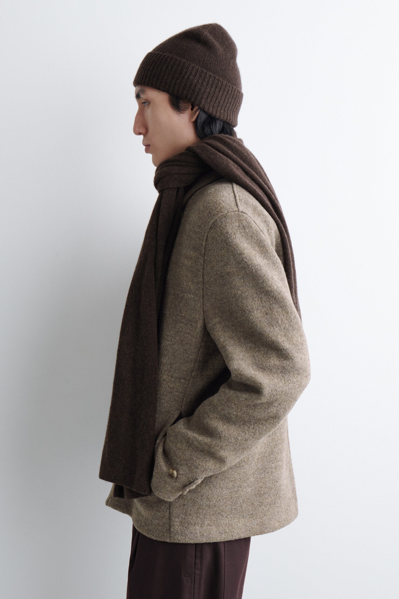 CASHMERE SCARF - BROWN/DARK GREY/BUTTER YELLOW/OLIVE GREEN/BLACK - 8