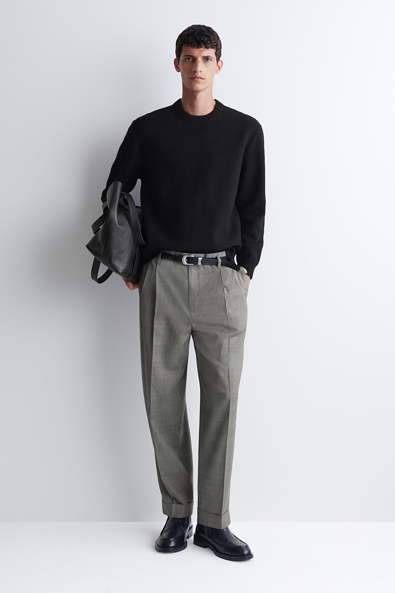 BOILED MERINO WOOL CREW-NECK SWEATER — BLACK