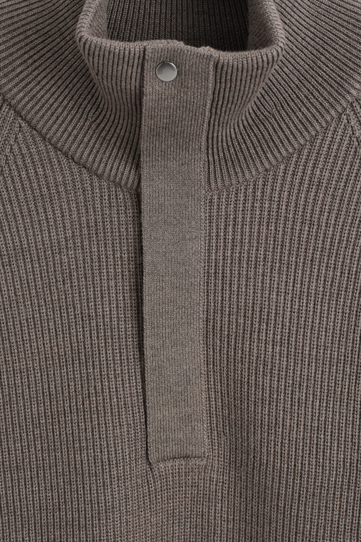 RIBBED WOOL HALF-ZIP SWEATER — BROWN