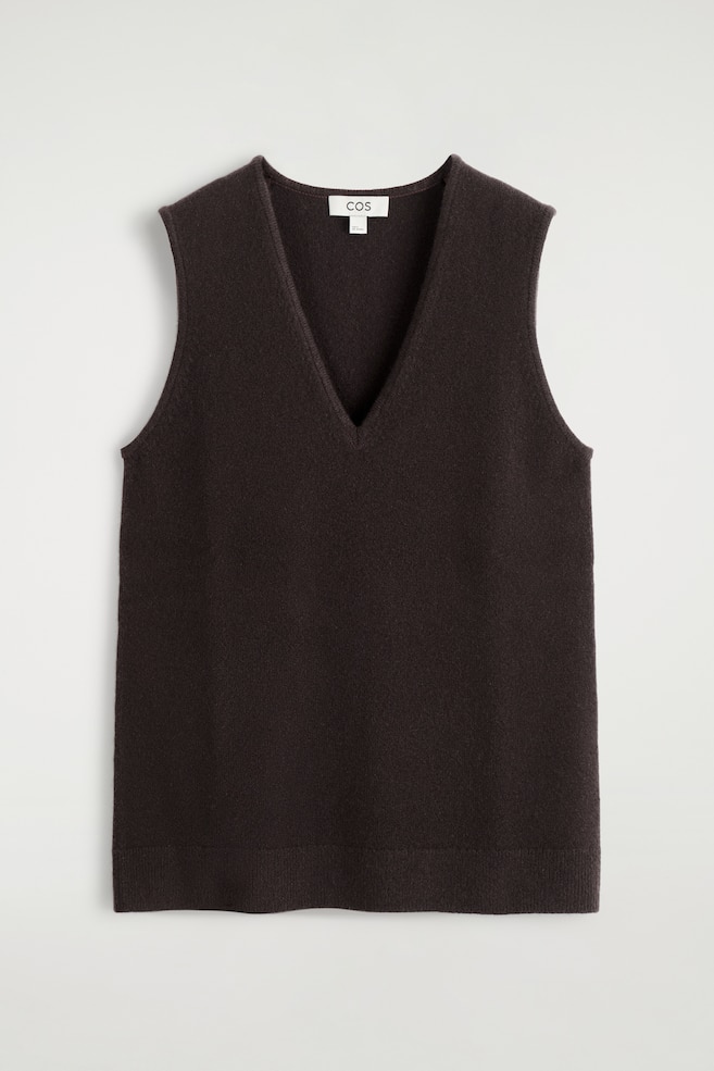 WOOL V-NECK TUNIC VEST - BROWN/BEIGE MÉLANGE - 1
