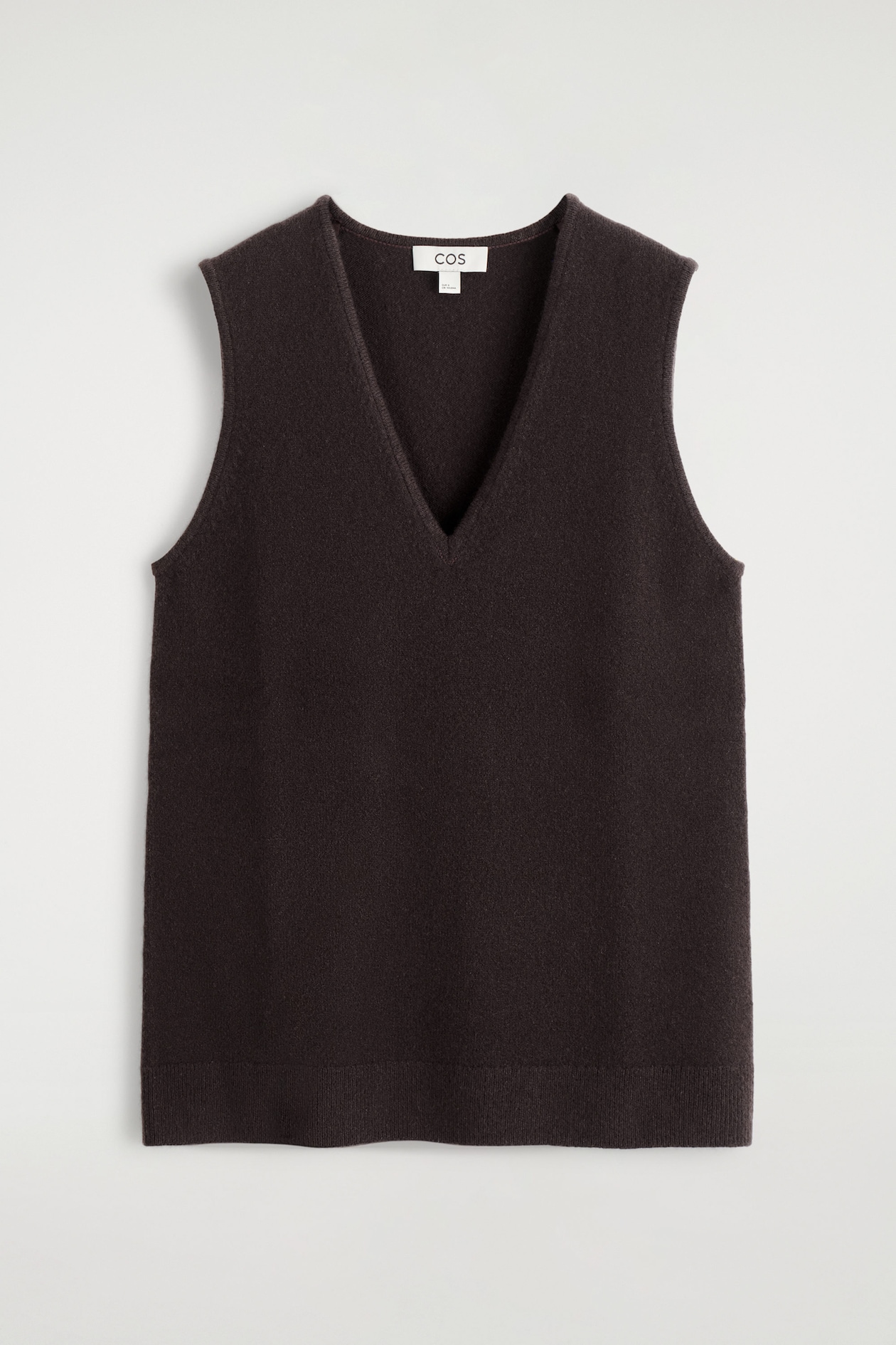 WOOL V-NECK TUNIC VEST — BROWN