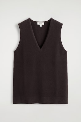WOOL V-NECK TUNIC VEST — BROWN 7