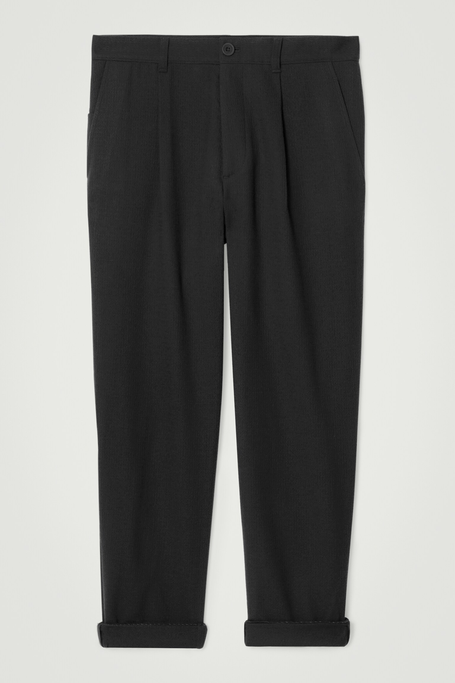PANTALON À PLIS FUSELÉ EN LAINE - NOIR - 1