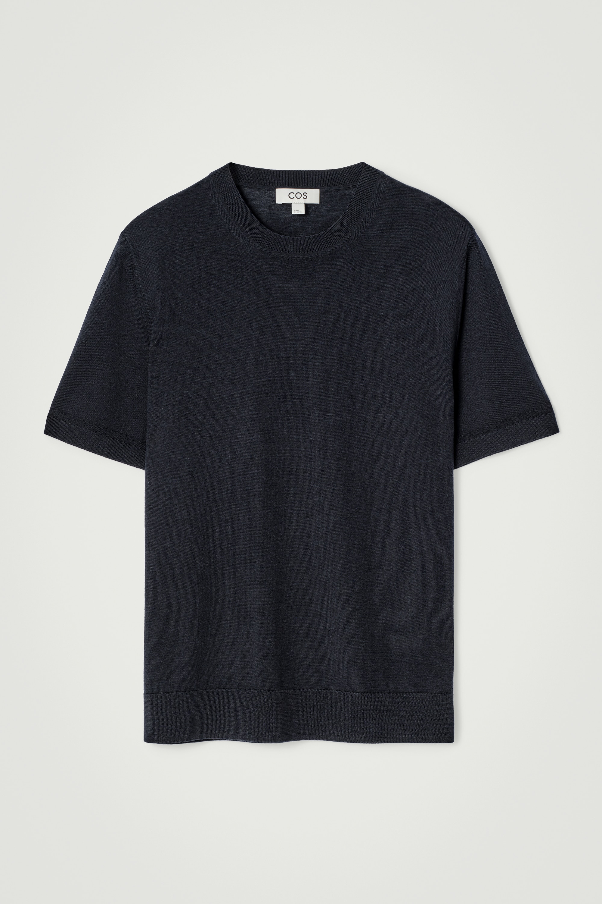SLIM-FIT MERINO WOOL KNITTED T-SHIRT - NAVY/GREY MÉLANGE