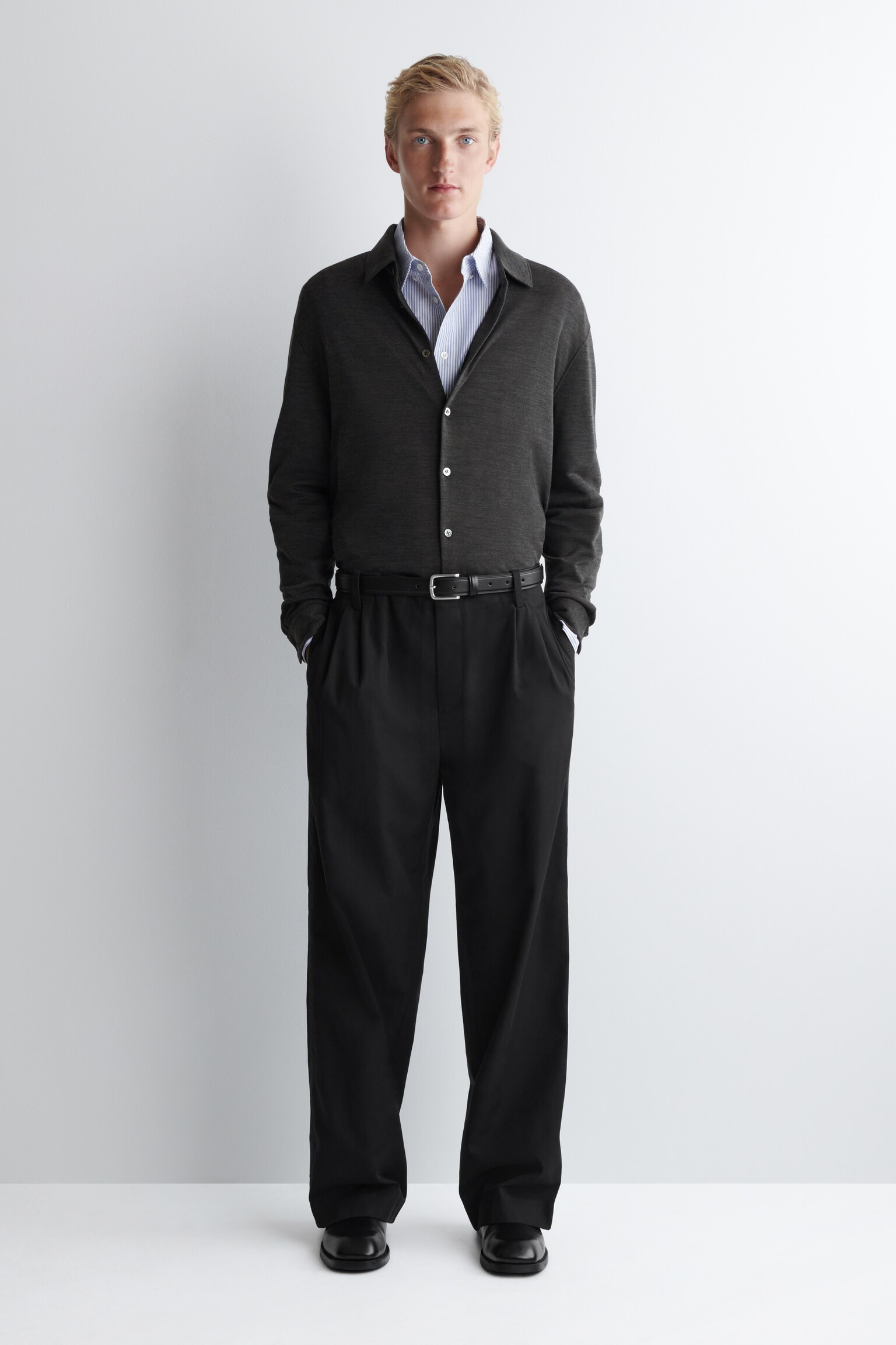 CAMISA DE PUNTO EN MEZCLA DE LANA - GRIS OSCURO JASPEADO/AZUL MARINO JASPEADO - 5