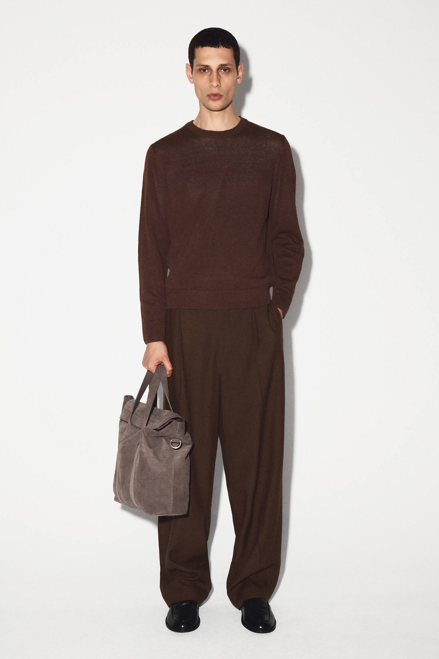 PULL À COL ROND EN MAILLE DE LIN - BRUN/TAUPE CHINÉ - 9