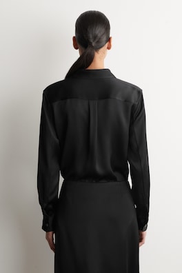 BUTTON-DOWN COLLAR SATIN SHIRT — BLACK 4