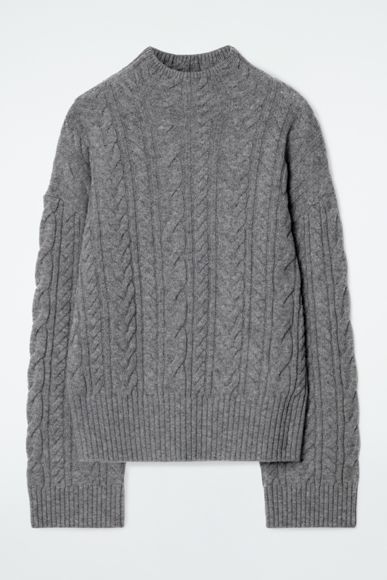 CABLE-KNIT WOOL FUNNEL-NECK JUMPER - GREY - 2