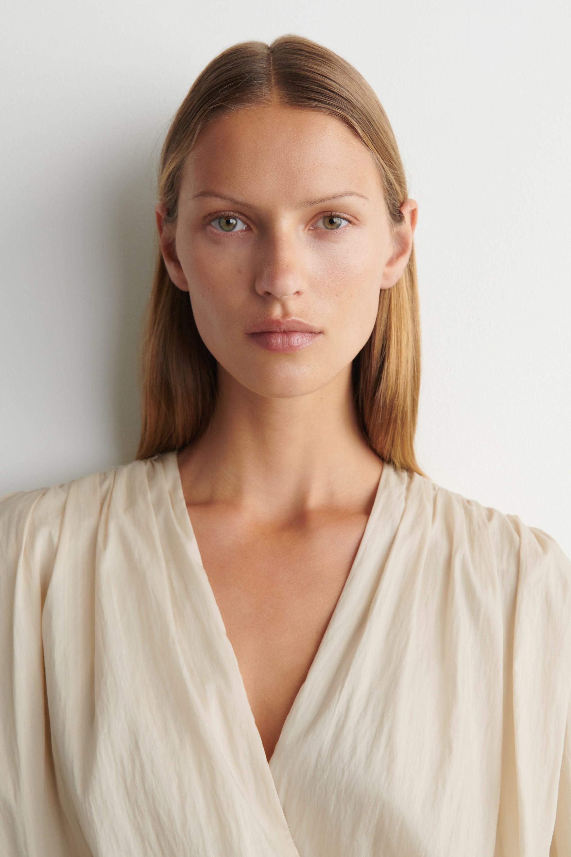 GATHERED WRAP-OVER BLOUSE