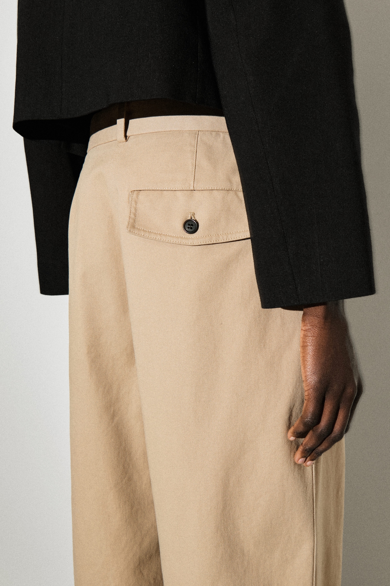 COTTON-TWILL TAPERED TROUSERS — BEIGE