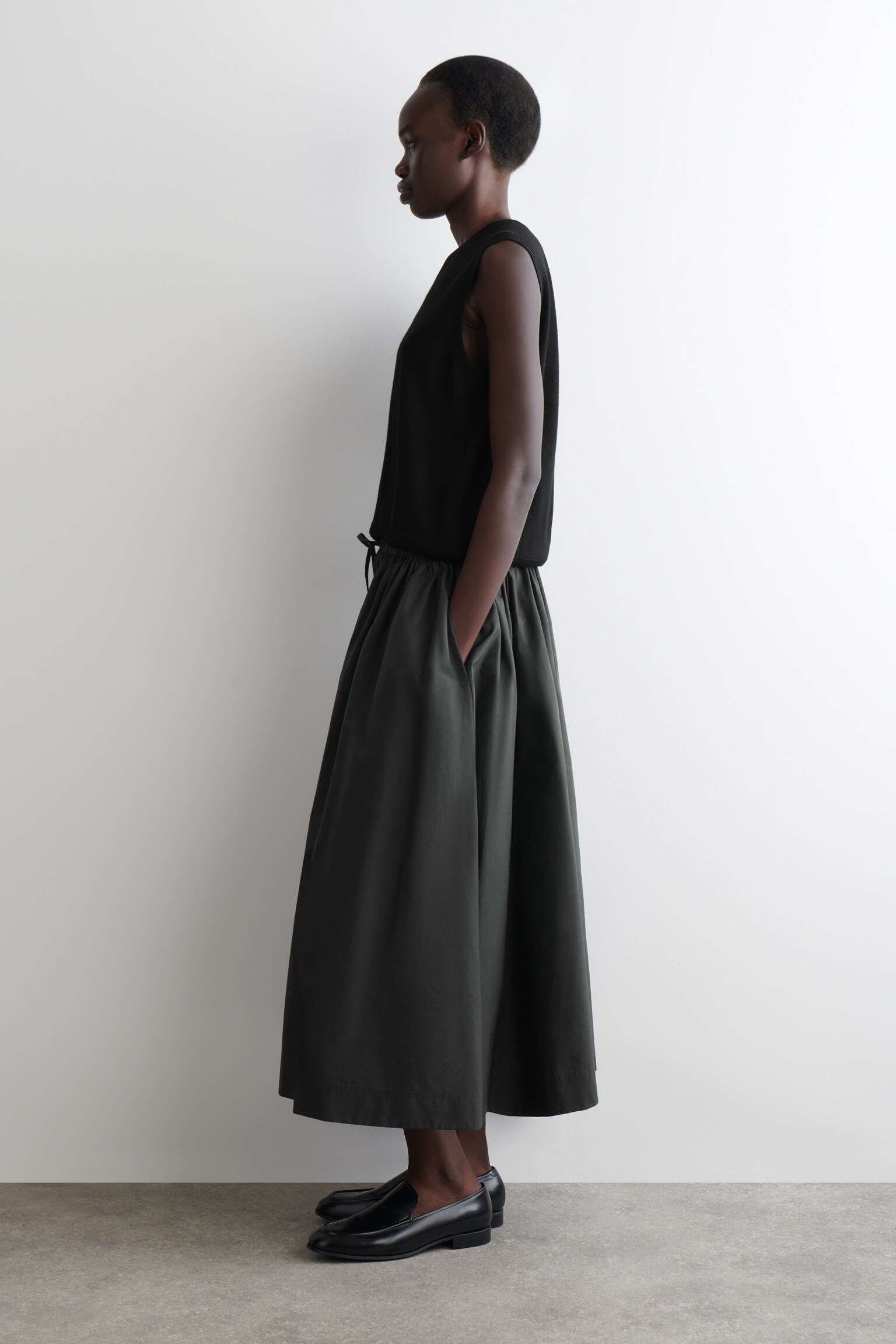 JUPE MIDI EN COTON À TAILLE AJUSTABLE - VERT FONCÉ - 5