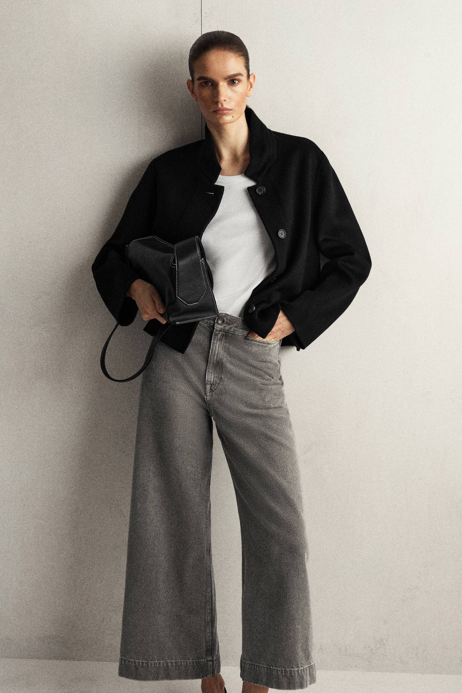 VERKÜRZTE HOSE AUS DENIM MIT WEITEM BEIN - BRAUN/SCHWARZ - 4