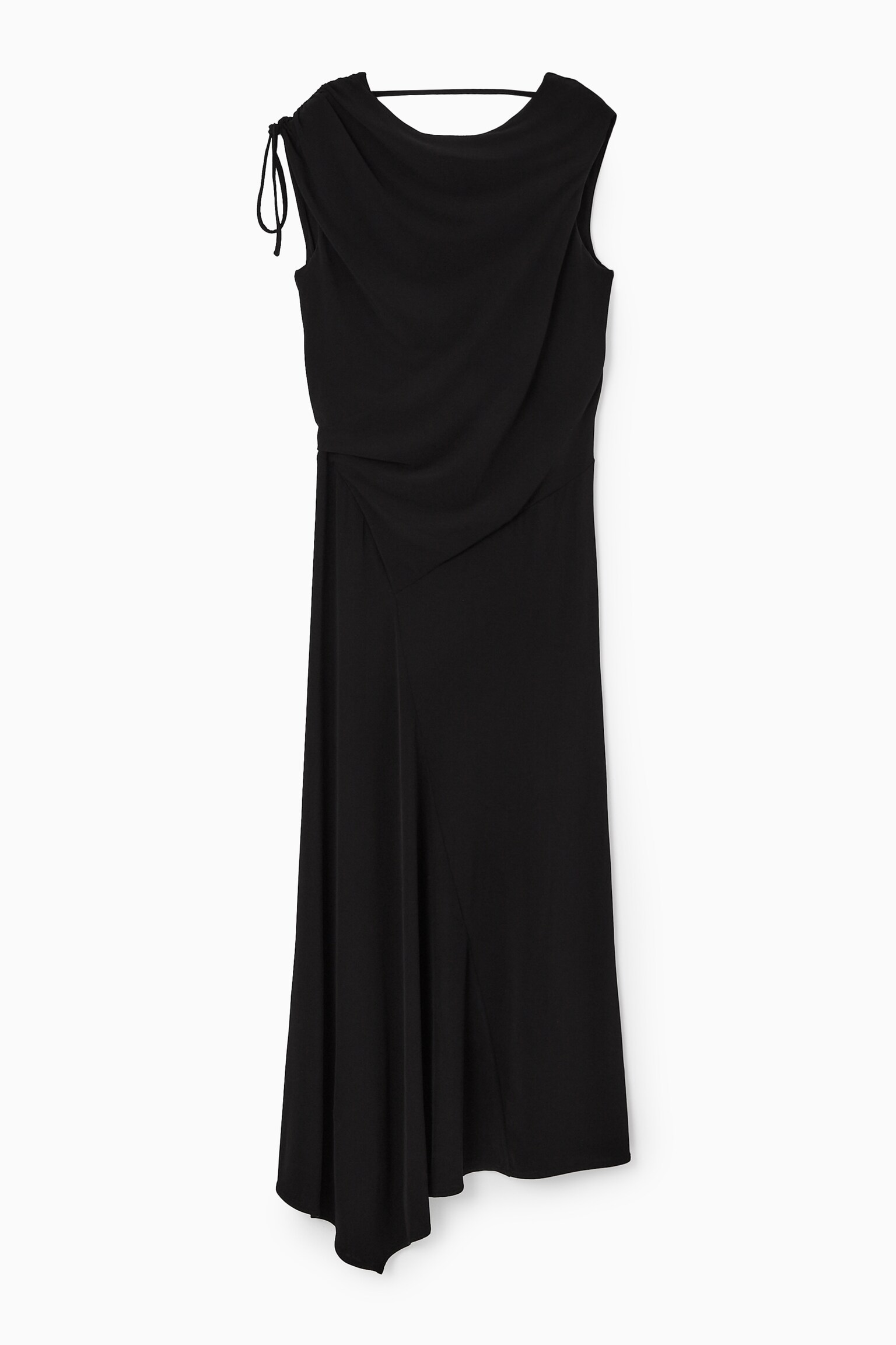 ASYMMETRIC COWL-NECK MAXI DRESS - BLACK - 1