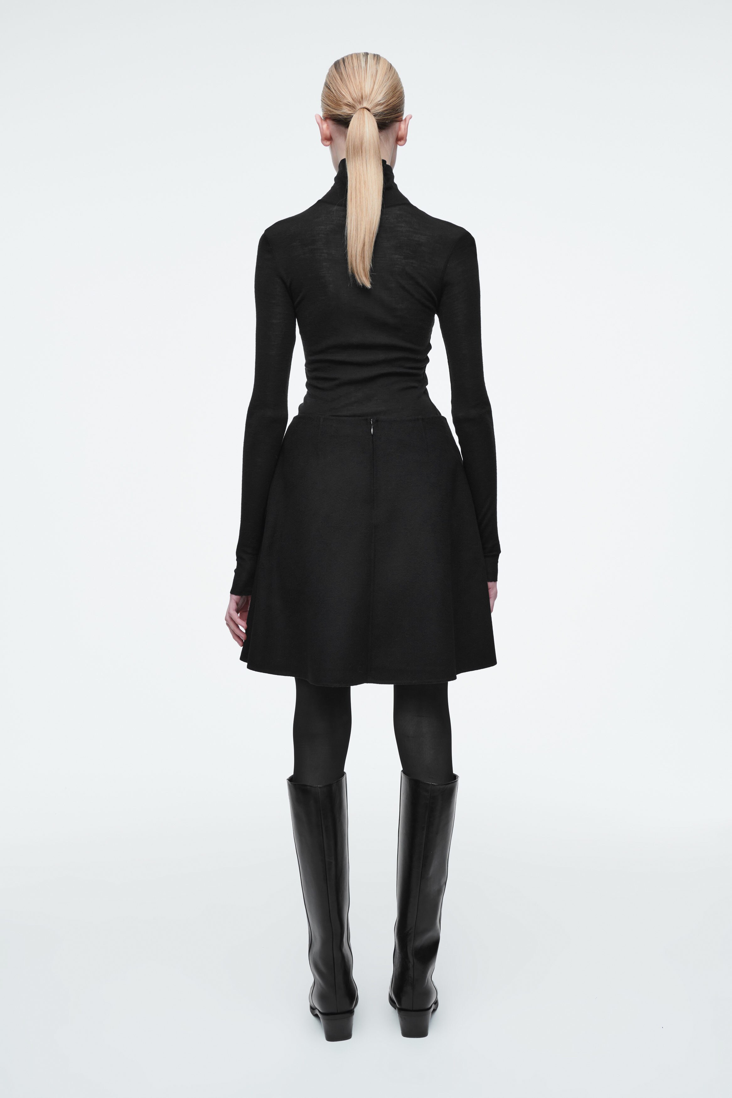 FOLD-DETAIL DOUBLE-FACED WOOL MINI SKIRT - BLACK | COS
