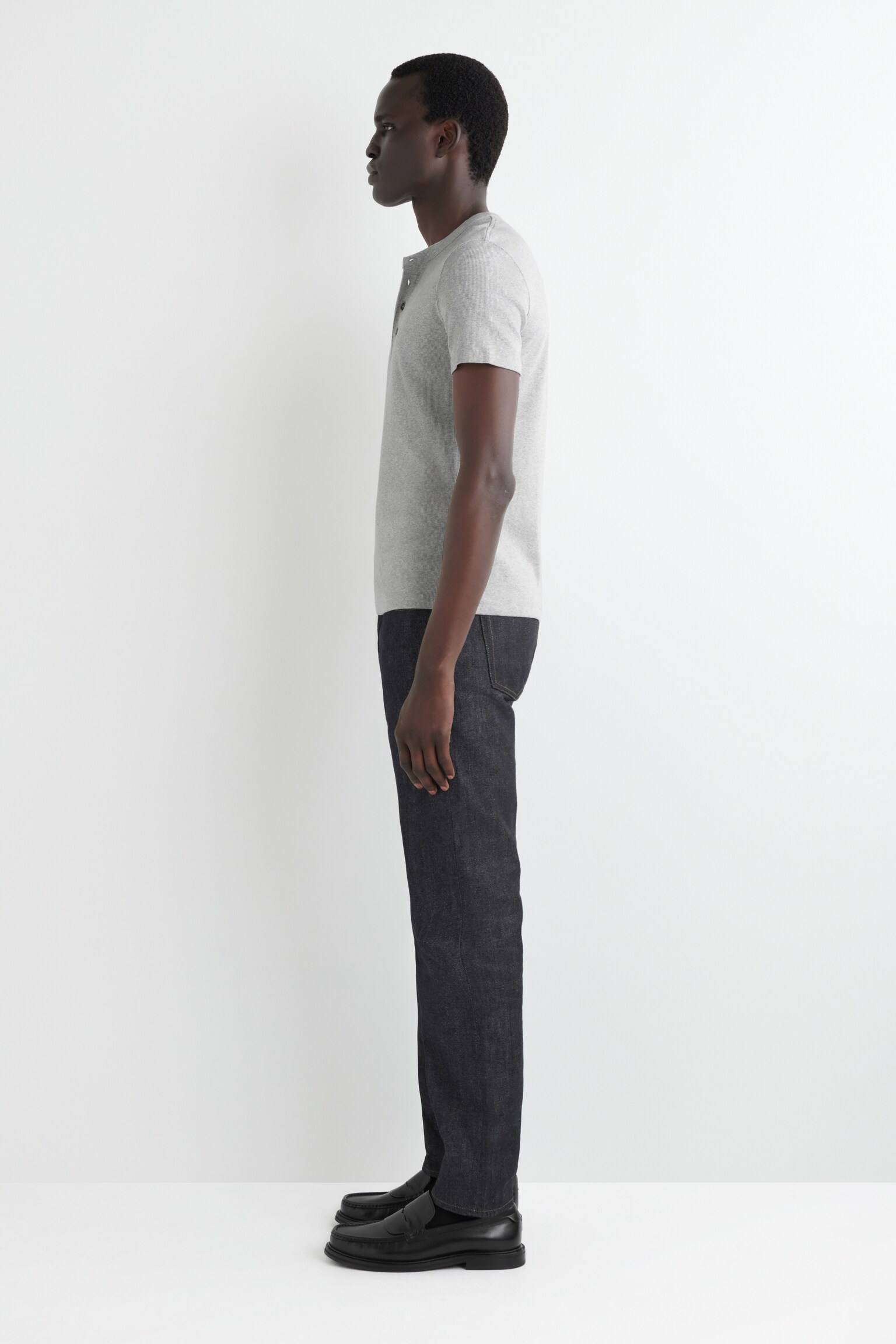 SCHMALES, GERIPPTES HENLEY-T-SHIRT - GRAU MELIERT/SCHWARZ/WEISS - 3