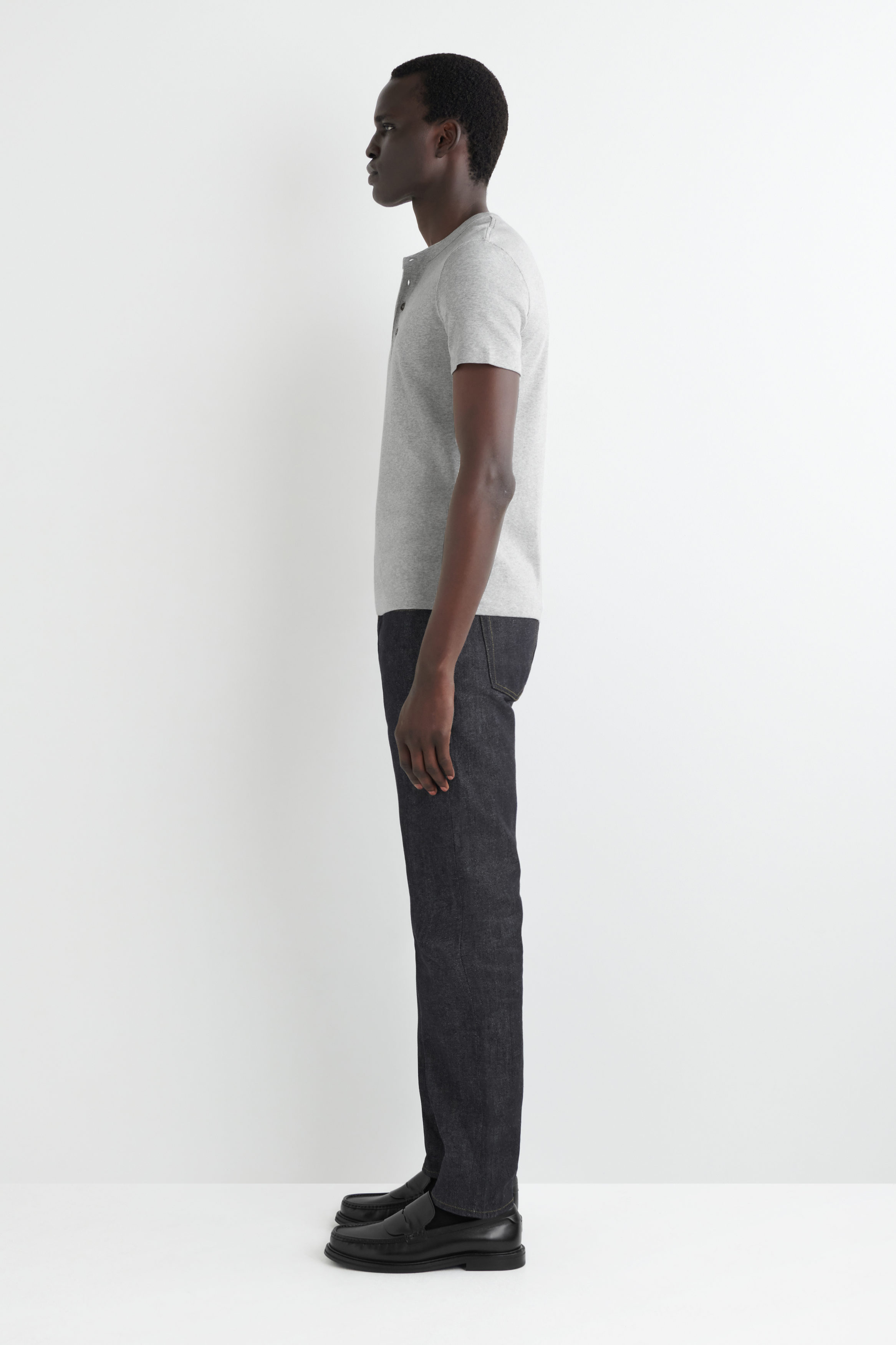 SLIM-FIT RIBBED HENLEY T-SHIRT - BLACK | COS US