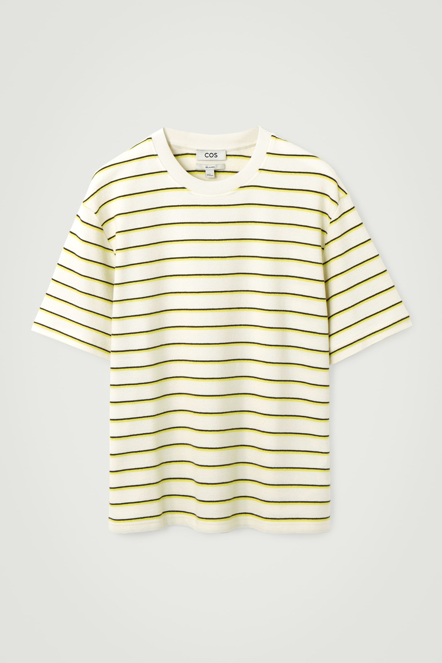 RELAXED STRIPED COTTON-BOUCLÉ T-SHIRT - YELLOW / STRIPED/BLUE / STRIPED