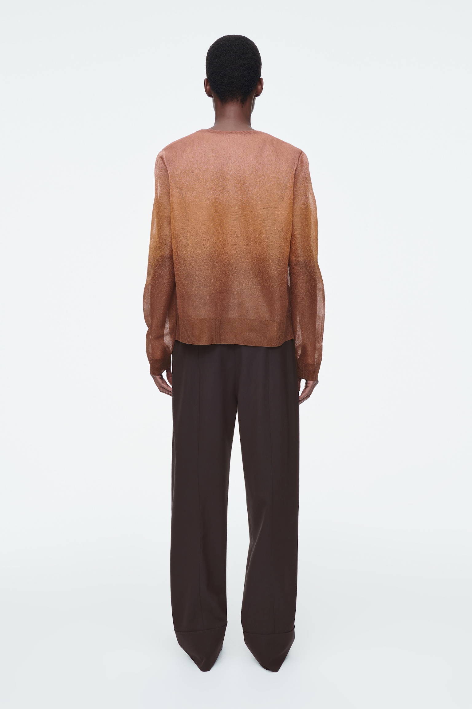 SHEER FINE-KNIT CARDIGAN - BROWN - 5
